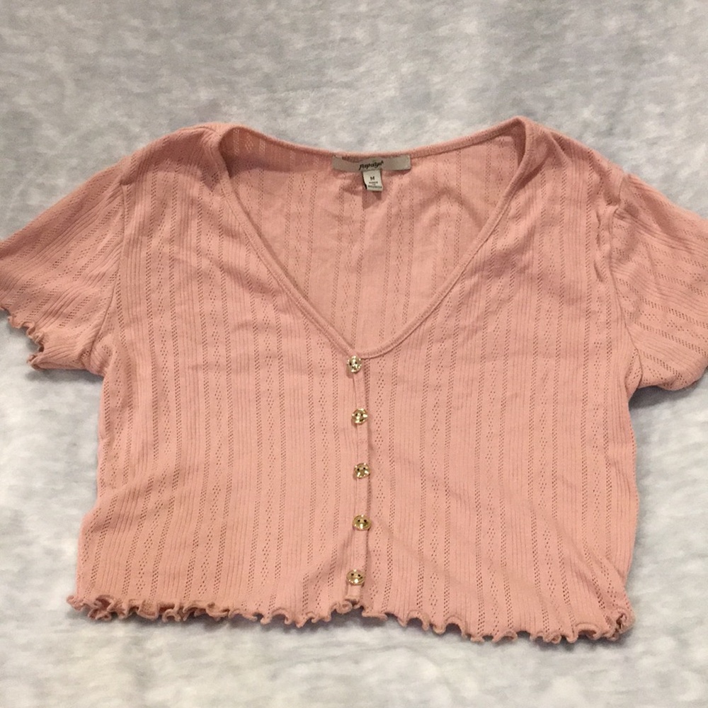 Papaya Mauve Knit Top Faux Button Front Size Medium Resale in Like New condition